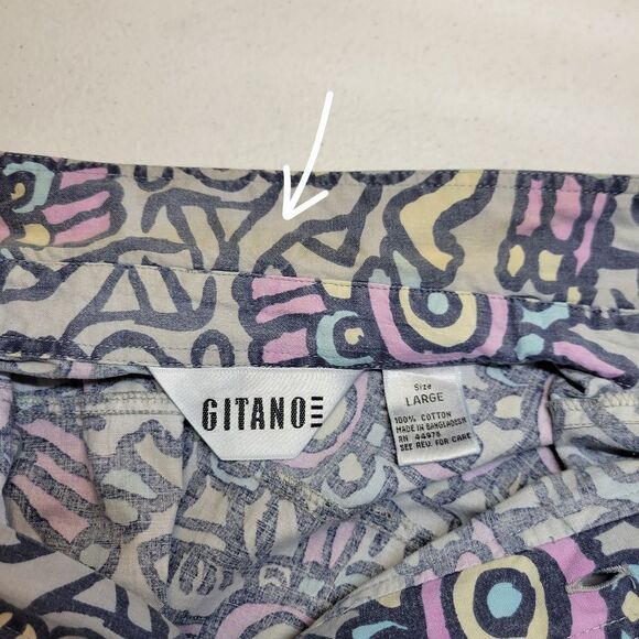 Gitano Vintage Men's Abstract Patterned Button Up Casual Shirt Blue and Purple - Picture 10 of 11